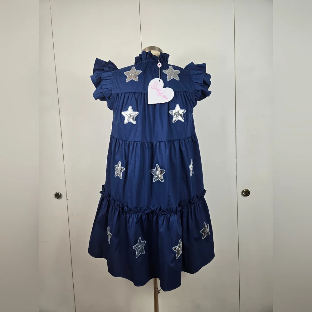 Buddy Love Navy Blue Dress with Silver Stars - Picture 2 of 2